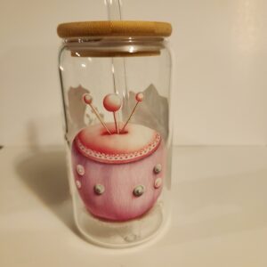 Sewing Pincushion 16oz Glass Cup